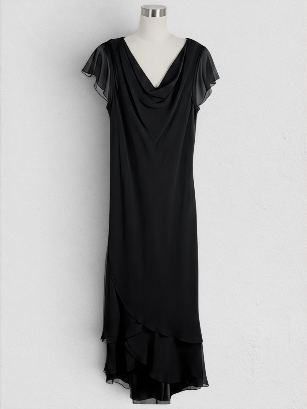 NWT Liz Claiborne Hi/Low Flutter Sleeve Long Black Dress Sz 16